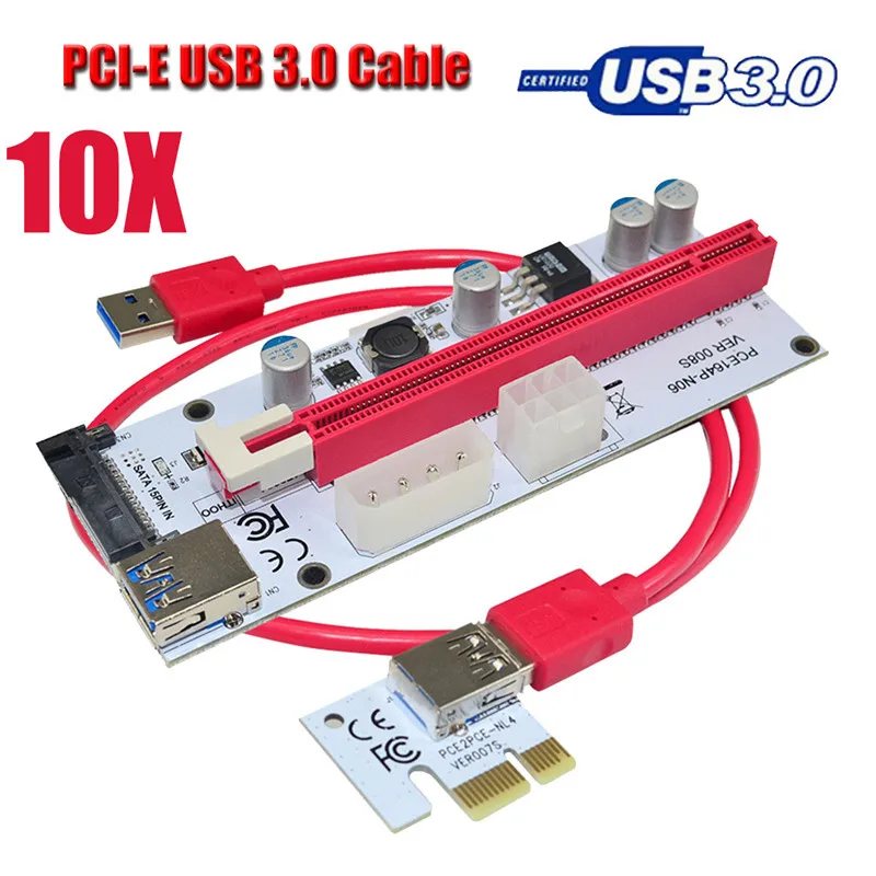 

10psc PCI-E Extender PCI Express Card 1x to 16x 60cm Usb 3.0 6Pin Power Supply Cable For 8 GPU Graphics Cards Bitcoin Miner