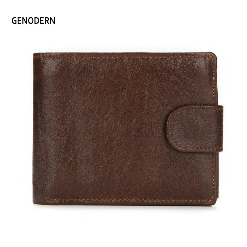 Cheap GENODERN New Wallet with Buckle for Men Genuine Leather Men Wallets Brown Male Purse Card Holder