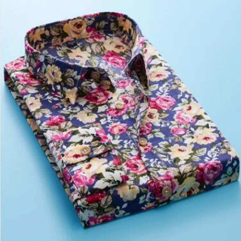 

2019 Spring Floral Print Men Shirts Long Sleeve Mens Casual Shirt Slim Men Flower Printing Dress Shirts camisa masculina