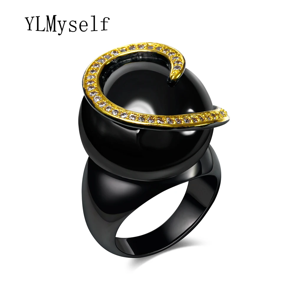 

Unique Design and High Quality women black ring anel Cubic Zirconia crystal 2 Tone plate vintage jewelry for Cocktail Party