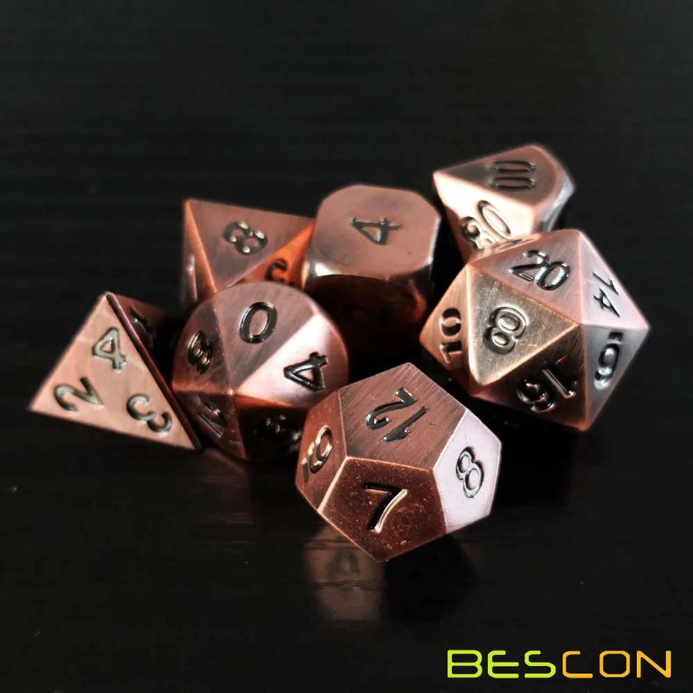 Bescon Heavy Duty Old Bronze Solid Metal Dice Set, Ancient Metallic Polyhedral D&D RPG Game Dice 7pcs Set 5