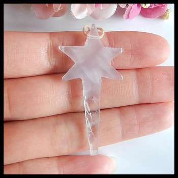 

Wholesale gemstone,Natural Rose quartz Carved stars fashion woman pendant Bead,48x24x4mm,4g