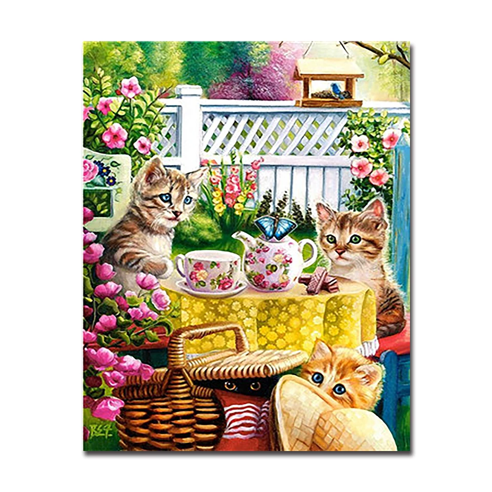 

Cats Butterfly DIY Painting By Numbers Kits Drawing Garden Animal Afternoon Tea Party Oil Pictures On Canvas Home Decor Wall Art