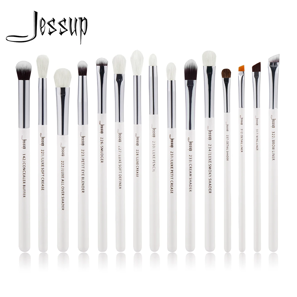 Jessup Brand Pearl White Silver Professional Makeup Brushes Set Make Up Brush Tools Kit Eye Liner