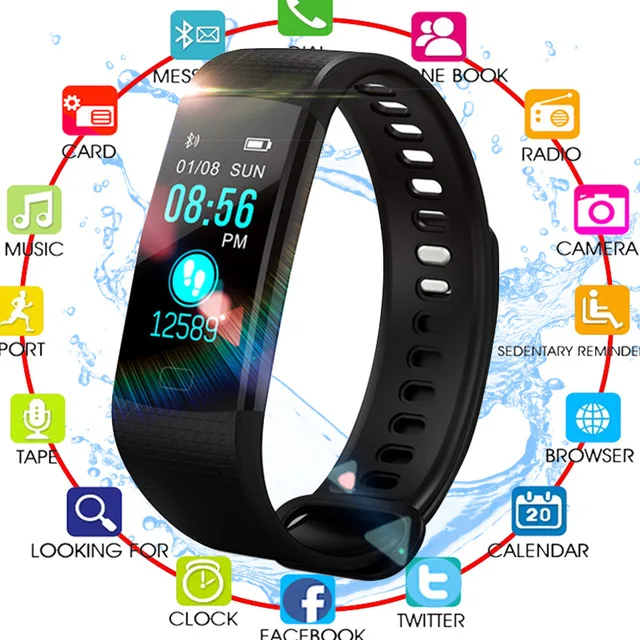 Bluetooth умный Браслет цветной экран Smartband пульсометр измерение кровяного давления