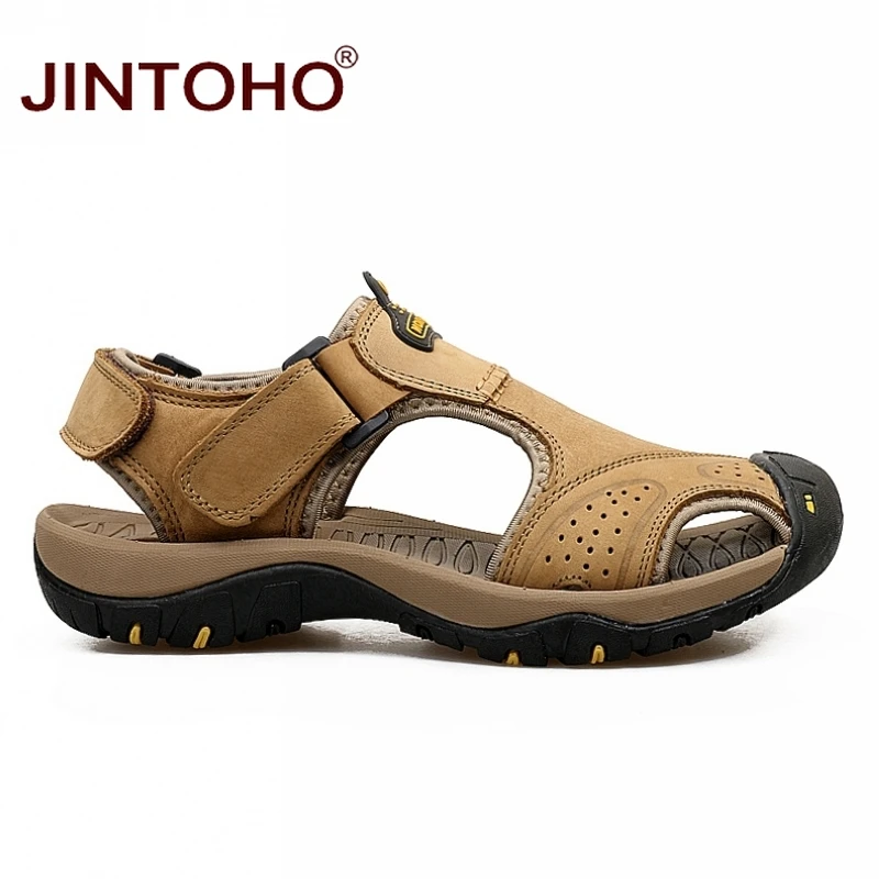 Сандалии JINTOHO мужские кожаные модные босоножки из натуральной кожи летняя