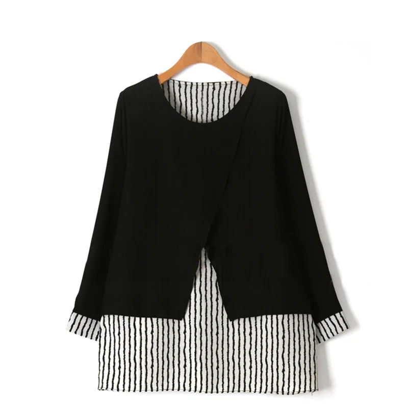 

cotton loose women blouse oversized new long sleeve o neck Spring new fashion stripe patchwork blouses plus size women clothing