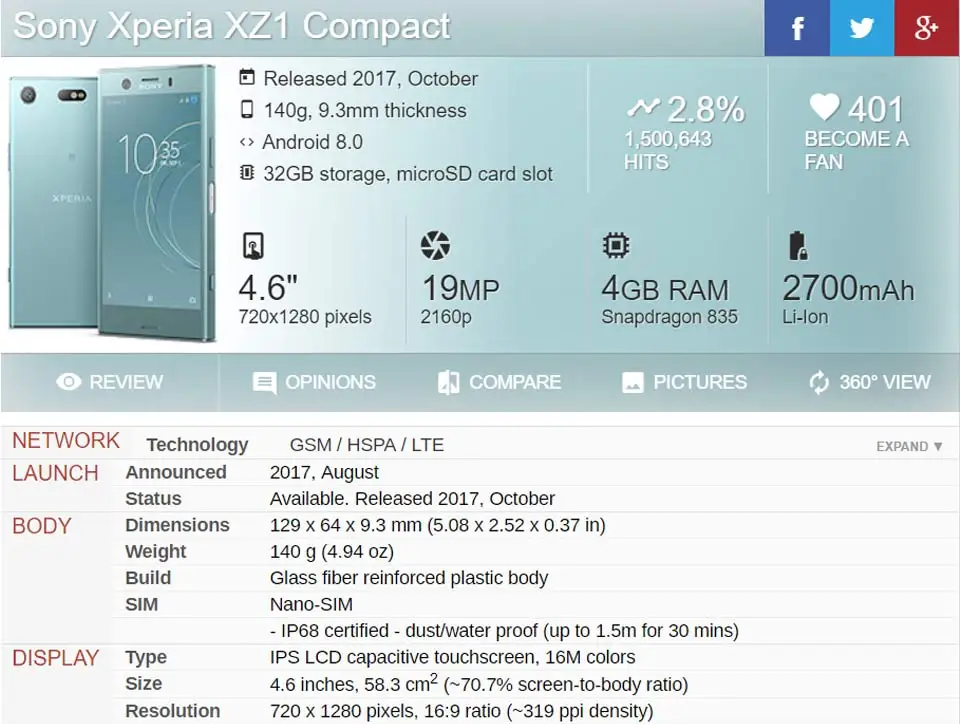 SONY Xperia XZ1 Compact