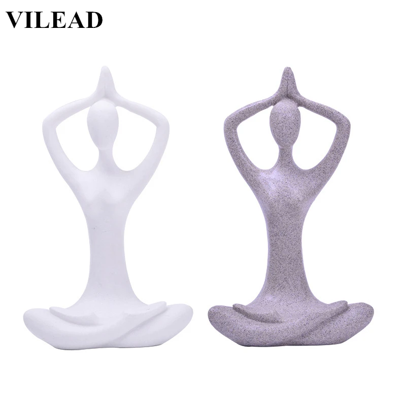 

VILEAD 12.6'' Sandstone Abstract Yoga Figurine White Yoga Miniatures Vintage Home Decor Yuga Statues Decoratioin for Office