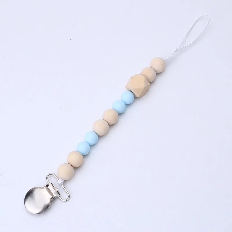 ideacherry Baby Pacifier Clips Infant Silicone and Wood Pacifier Chain Baby Soother Chew Toys Baby Shower for Toddler Kids Gifts