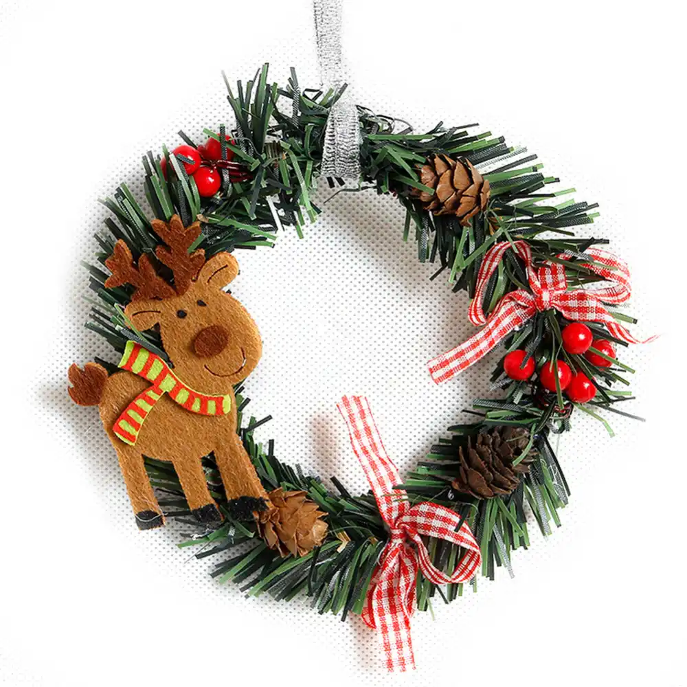 1pcs Snowman Christmas Deer Cloth Art Wreath Rattan Reed Wreath