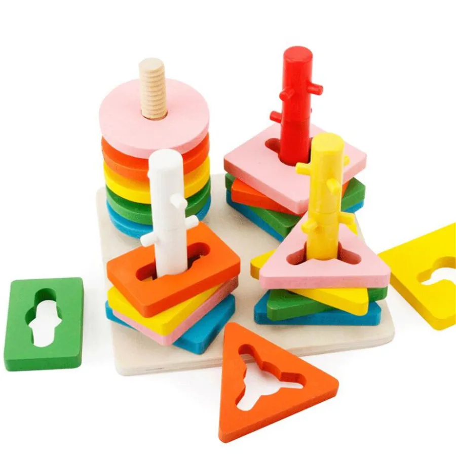 Puzzle Game Toy Wooden Four-column shape Building Kids Adults Educational Model Baby Gift baby-building-blocks-wooden