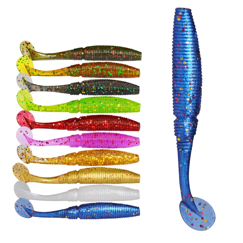 

15pc/set Lifelike Soft Artificial Lure Freshwater Saltwater False T Shape Tail Worm Pattern Bait Fishing Accessory