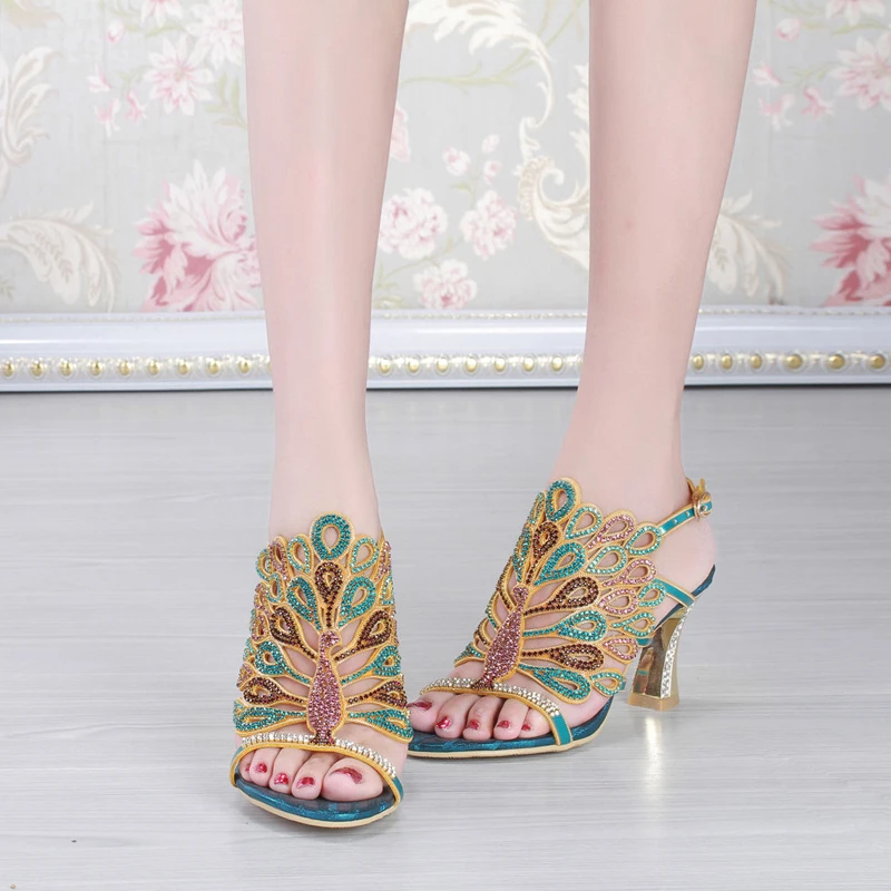 Летние сандалии на каблуках-столбиках со стразами босоножки из натуральной кожи золотые синие босоножки сексуальная свадебная обувь вечерняя обувь обувь для вечеринки туфли под платье туфли на каблуке 3 дюйма для выпускного вечера