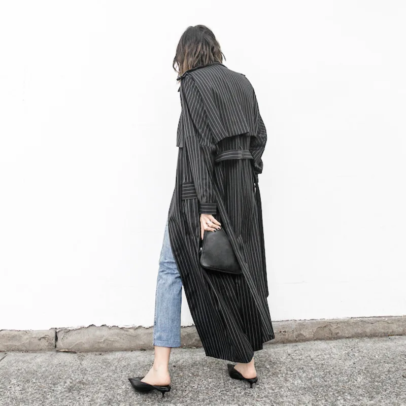 2019 New Autumn Fashion Women Clothes Eourpean High Street Striped Long Loose Spliced Notched Collar Female Jacket (E7) | Женская одежда