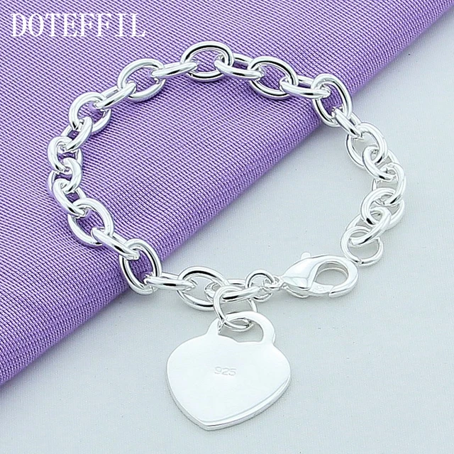 Luxury 925 Sterling Silver Bracelets Heart Charm Bracelet High Quality