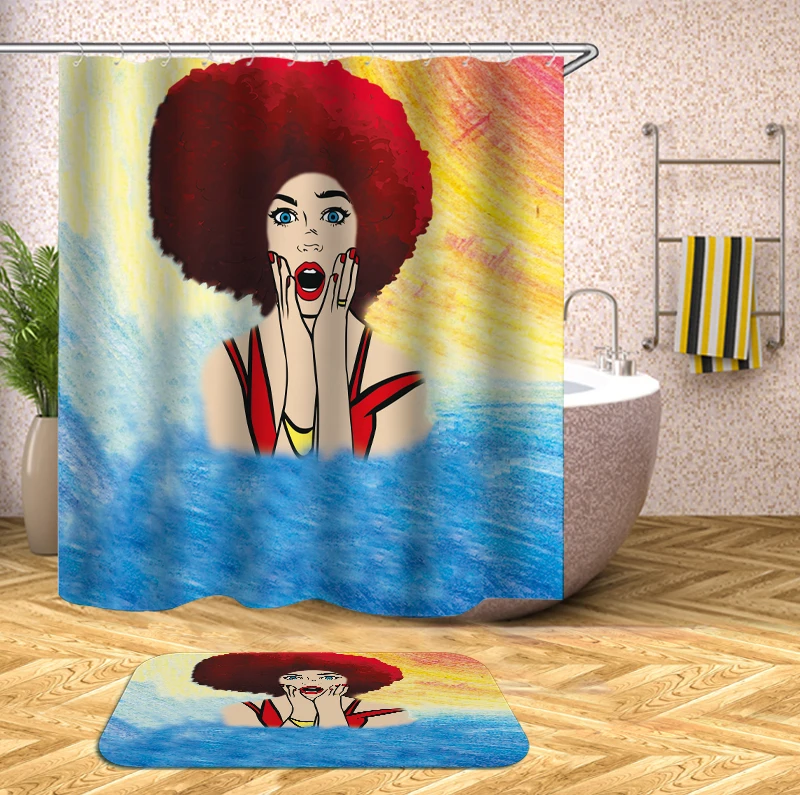 

Cartoon beauty blue yellow Print Waterproof Shower Curtain Polyester Fabric Bath Curtain Home Bathroom Curtains