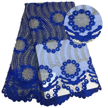 

Royal blue African Lace Fabric 2020 Embroidered Nigerian Lace Fabric High Quality French Tulle Lace Fabric For Women With Stones