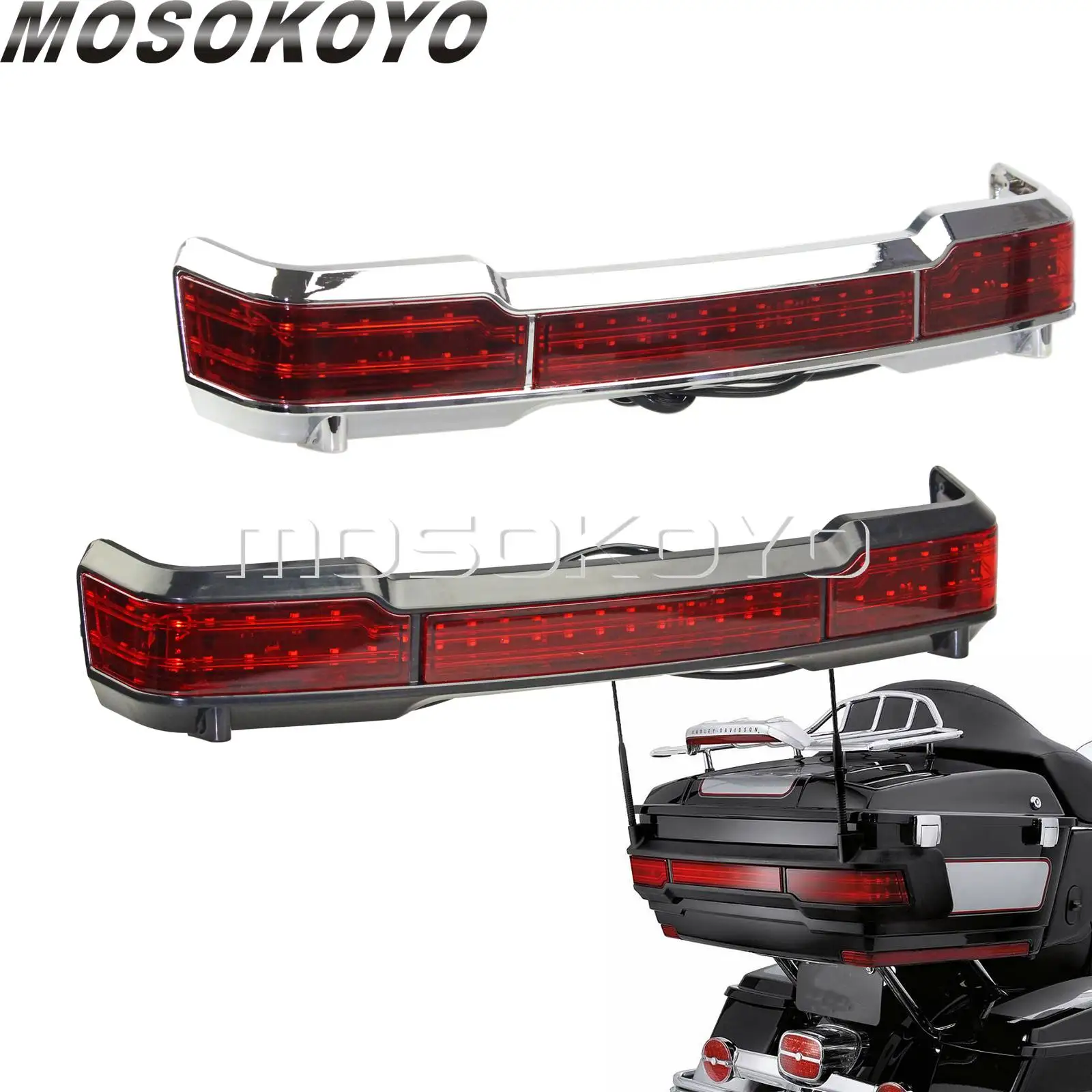 

Black Chrome Red LED Run & Brake Taillights Running Tail Light for Harley Touring Classic King Tour Pack FLHT CVO 1997-2015