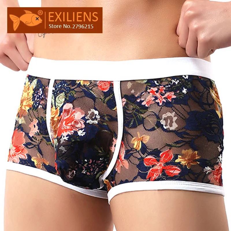 EXILIENS New Sexy Lace Boxer Men Underwear Mens Boxers Hombre Male Calzoncillo Cueca Masculina Boxershorts Size M 2XL 052301