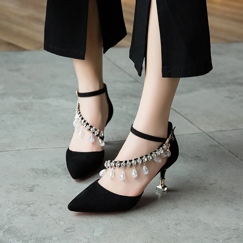 

Hot Sale Summer Shoes Woman Pumps Wedge Heels Elegant Buckle Strap High Heel Rhinestone Beading Woman Shoes Large Size 34-41