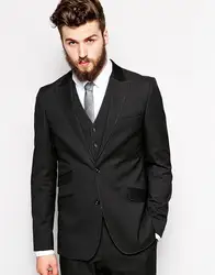 Новое поступление Лидер продаж достиг нагрудные 2 кнопки черный комплект из 3 предметов (куртка + брюки + жилет + галстук) модные Мужской