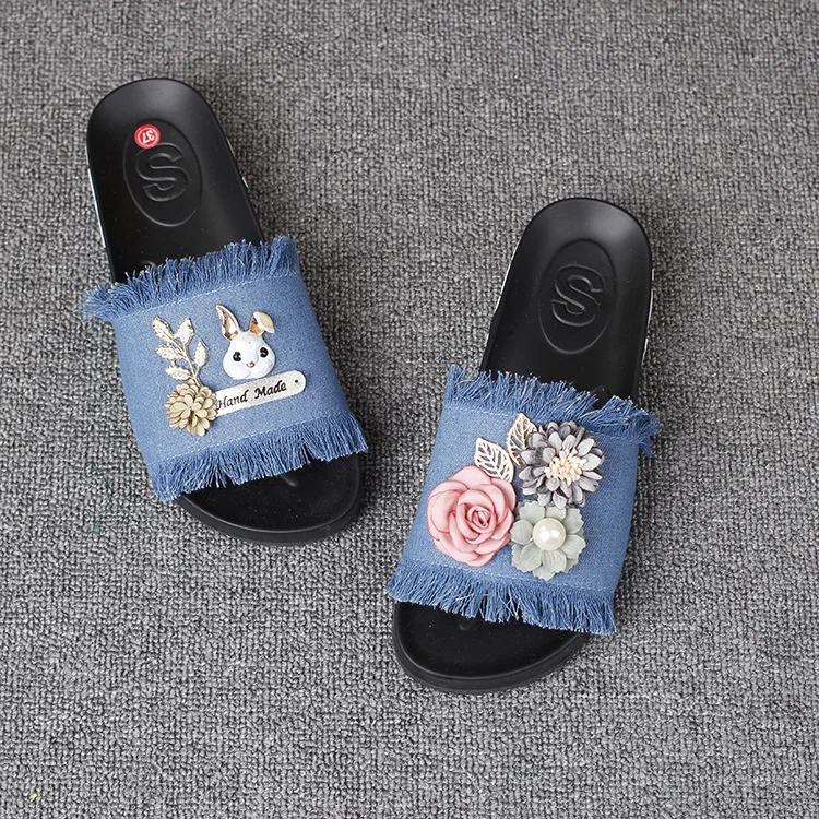 New Bunny Fabrics Soft Bottom Flowers Fringed Flat With Women Open Toe Platform Shoes Casual Slippers For Ladies Cheap49