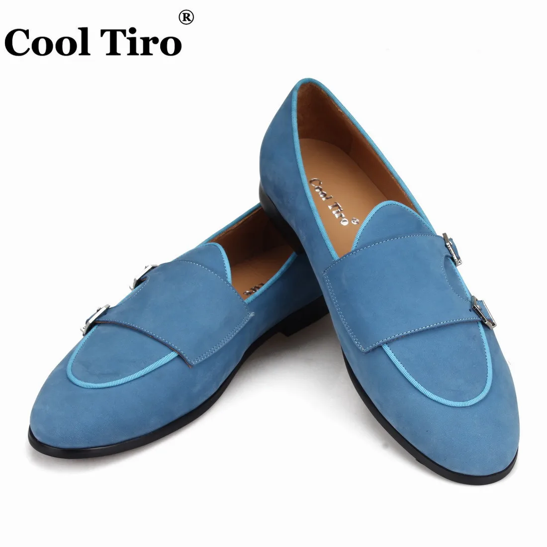 Blue Suede Double-Monk Loafers Men's (4)