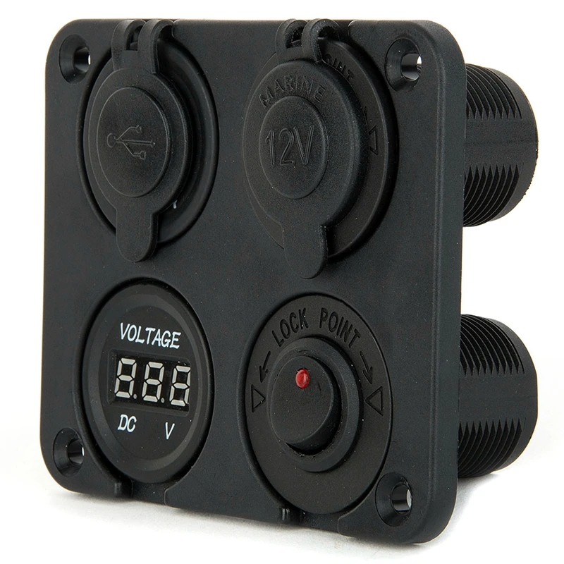 4 Port Waterproof 2 Micro USB Car Charger Adapter Cigarette Lighter Socket Plug Rocker Switch Panel + LED Voltage Display