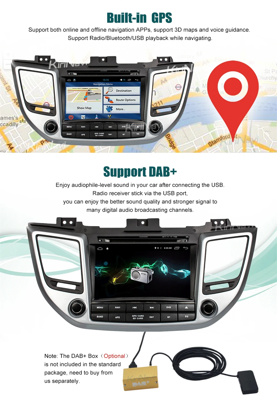 Flash Deal KiriNavi Octa core 4G LET android 7 car dvd player for Hyundai IX35 Tucson gps navigation 2015 support 4K Video 4G 5