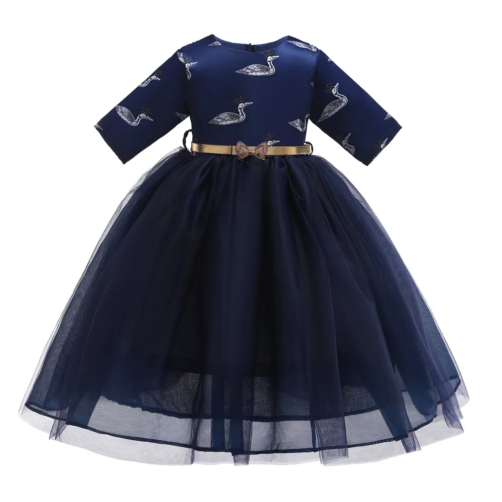 Swan Print Girls Dress Half Sleeve Princess Party Prom Gowns 2019 New Tule Wedding Children Clothing Cute Kids Dresses For Girls (6)