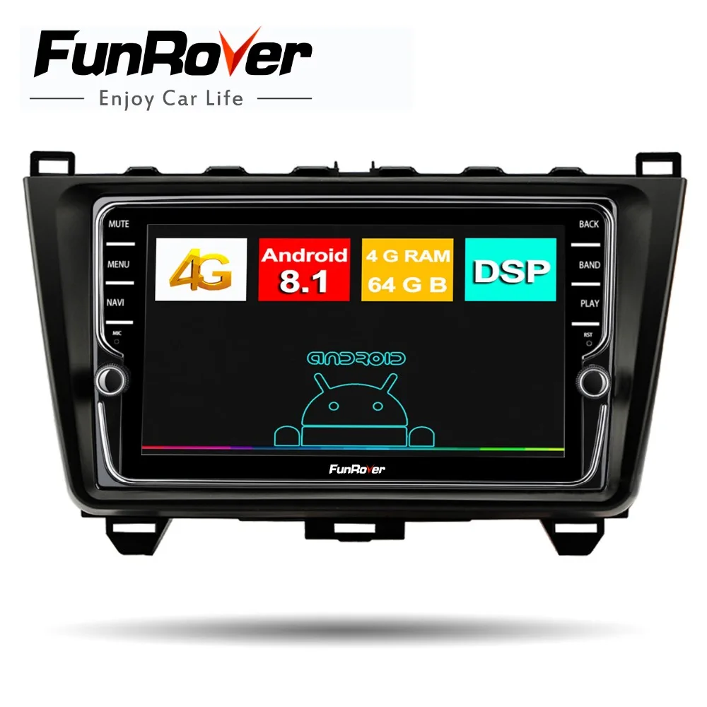 

Funrover android 8.1 car radio multimedia player for MAZDA 6 2008 -2015 octa 8 core dvd gps navigation stereo IPS 4G SIM DSP rds