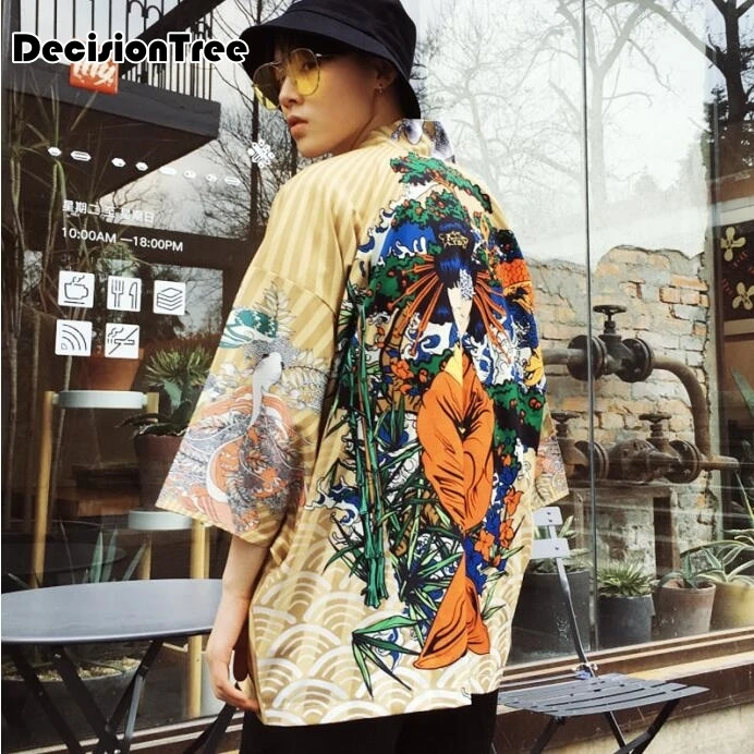 2019 summer mens kimono japanese clothes streetwear casual kimonos jackets harajuku japan style cardigan embroidery outwear