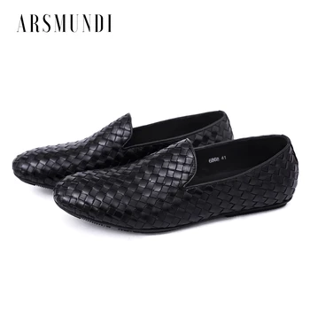 

Men's Loafer Shoes Genuine Leather Casual Drive Shoes Knitted Leather Breathable Rubber Sole 2019 New Pop Style