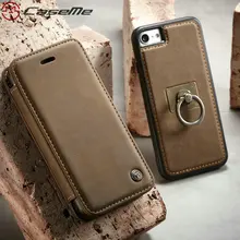 

CaseMe For iPhone X Leather Flip Cover with Cash/Card Slot, Kick Stand Function and Magnetic Ring holder For iPhone 6 7 8 Plus