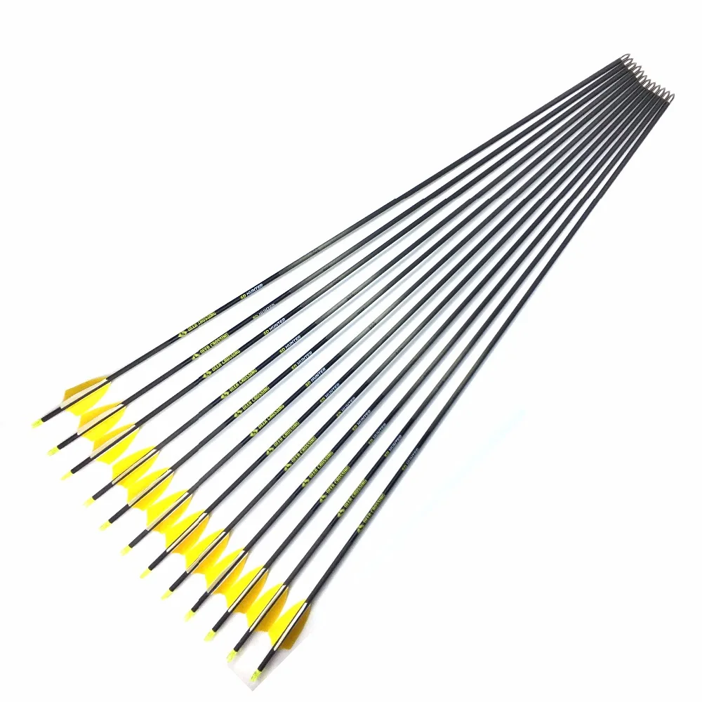 

Стрелы из чистого карбона для стрельбы из лука, 31 дюйм, 350-900, ID 2,5 мм, od мм, дюйма, индейки, настоящие перья, стрелы для охоты, 12 шт.