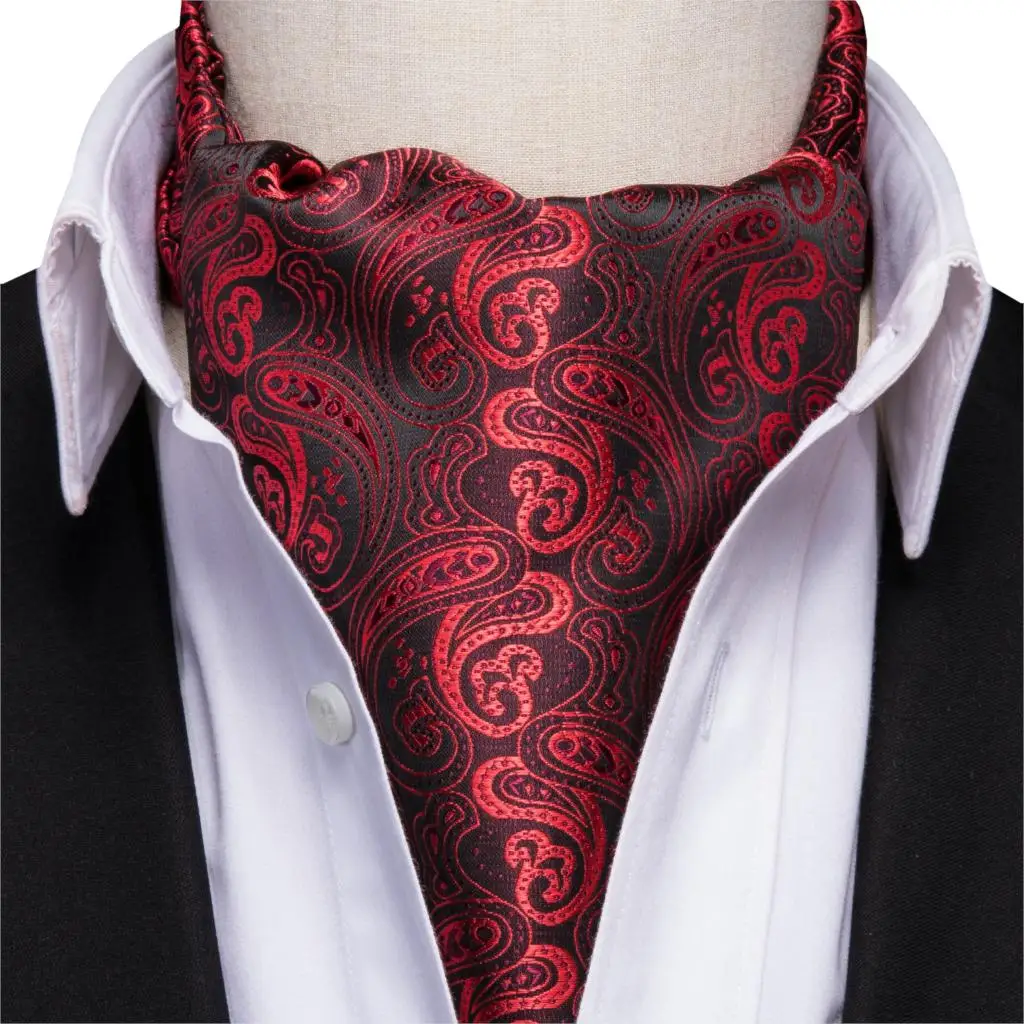 Hi-Tie Men Asoct Red Paisley Cravat Ties Self Necktie Pocket Square Cufflinks Set Gift for Suit Wedding AS-1002