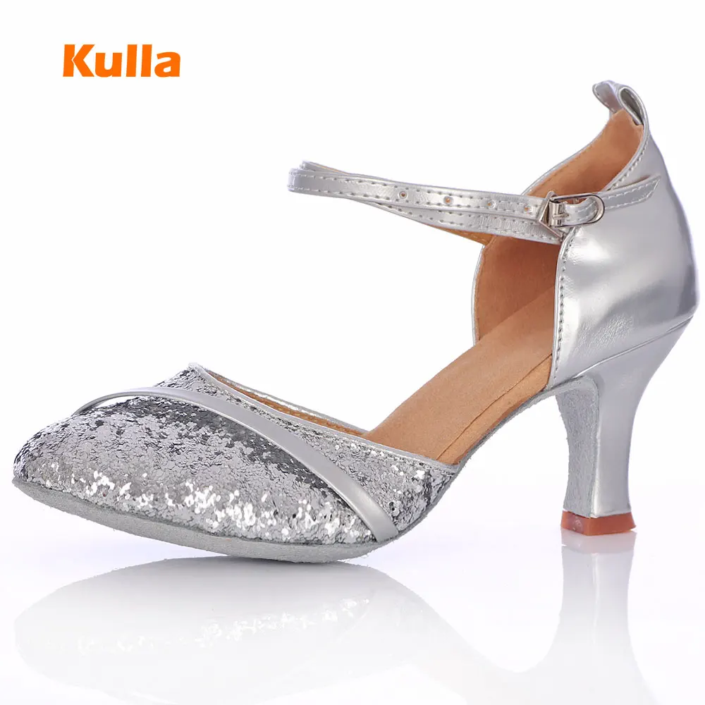 KULLA new arrival sliver heel ballroom tango latin dance shoes for women dancing salsa shoes high-heeled adult soft outsole L50