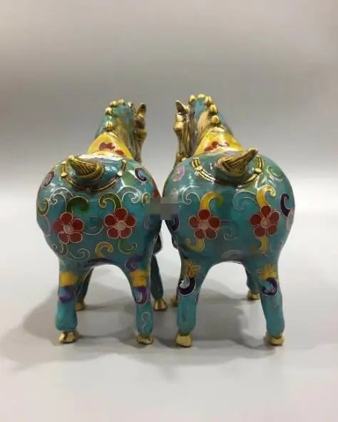 6 &quotБронза Медь cloisonne Эмаль Цветок Животное Лошадь статуя пара|Статуи и