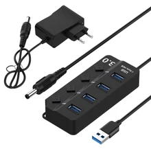 Usb-хаб 3,0 5 Гбит/с высокоскоростной 4 порта Usb 3,0 концентратор разветвитель вкл/выкл переключатель для Macbook ноутбук ПК с европейской вилкой