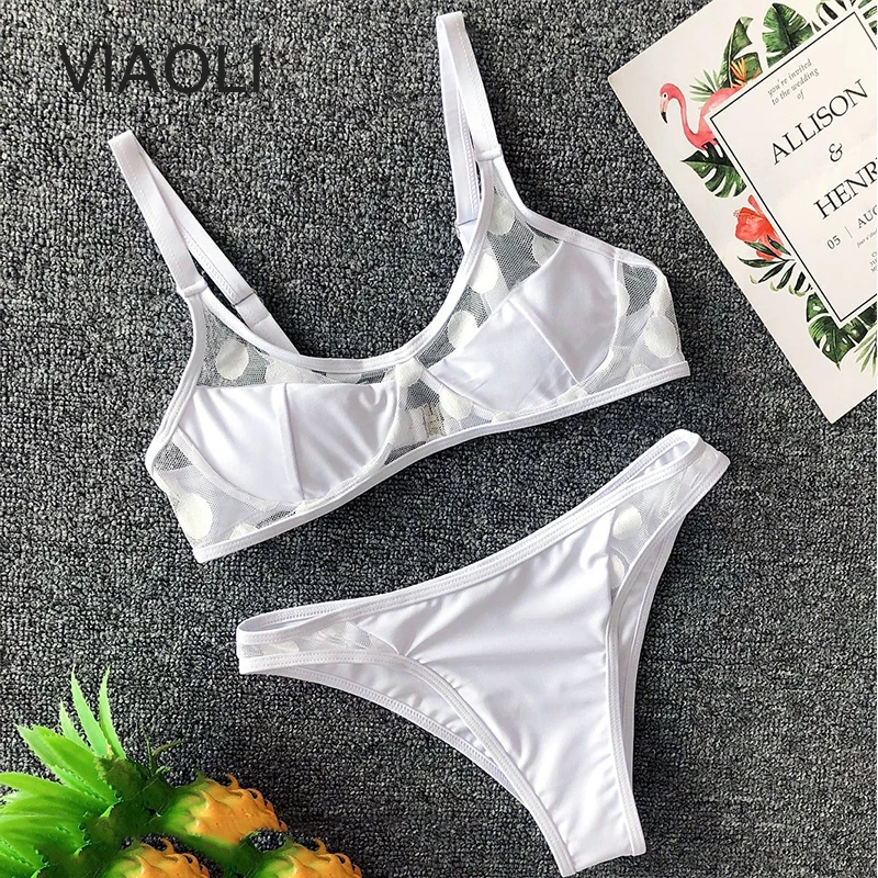 

Sexy Halter Lace-up Bathing Suit Mesh Perspective Lace Patchwork Hollow Out Backless Swimwear for Women free caps