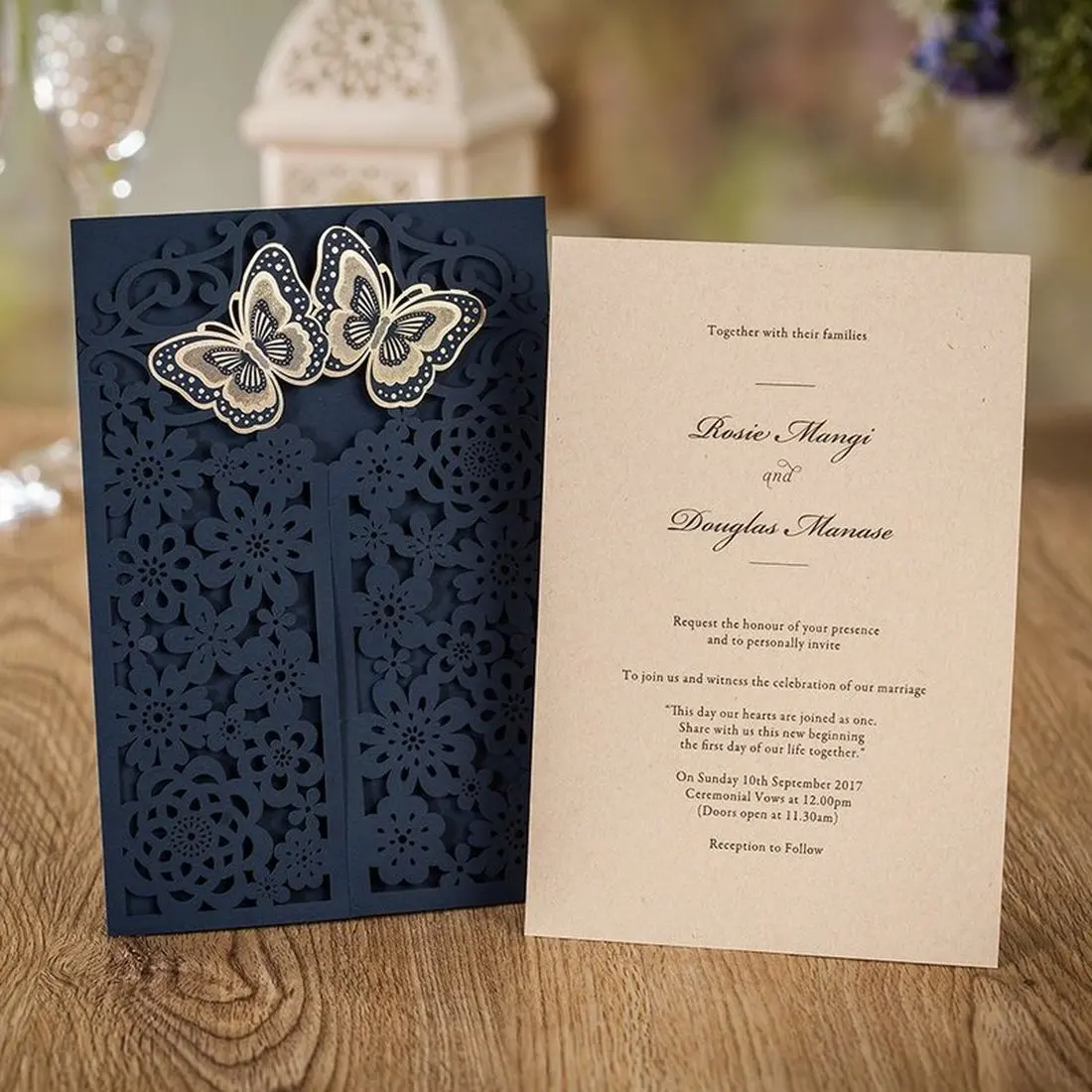  25Pcs Blue & White Butterfly Laser Cut 3D Card Wedding Invitations Card with Envelopes & RSVP Card  - 33020816080