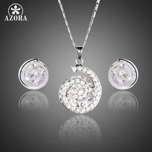 AZORA Caracol Patrón de Rotación Con Clear Stellux de Cristal Austriaco Stud Pendientes y Collar de la Joyería Colgante Sets TG0214