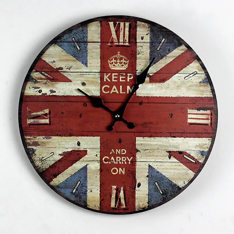 Wall Clock Vintage British Flag Colorful Round Country Wood Wall