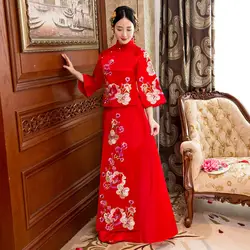 Элегантный Вышивка цветок Qipao Oriental Свадебное платье Китайский Для женщин вечерние платья Новые Ретро Женские Cheongsam Vestidos