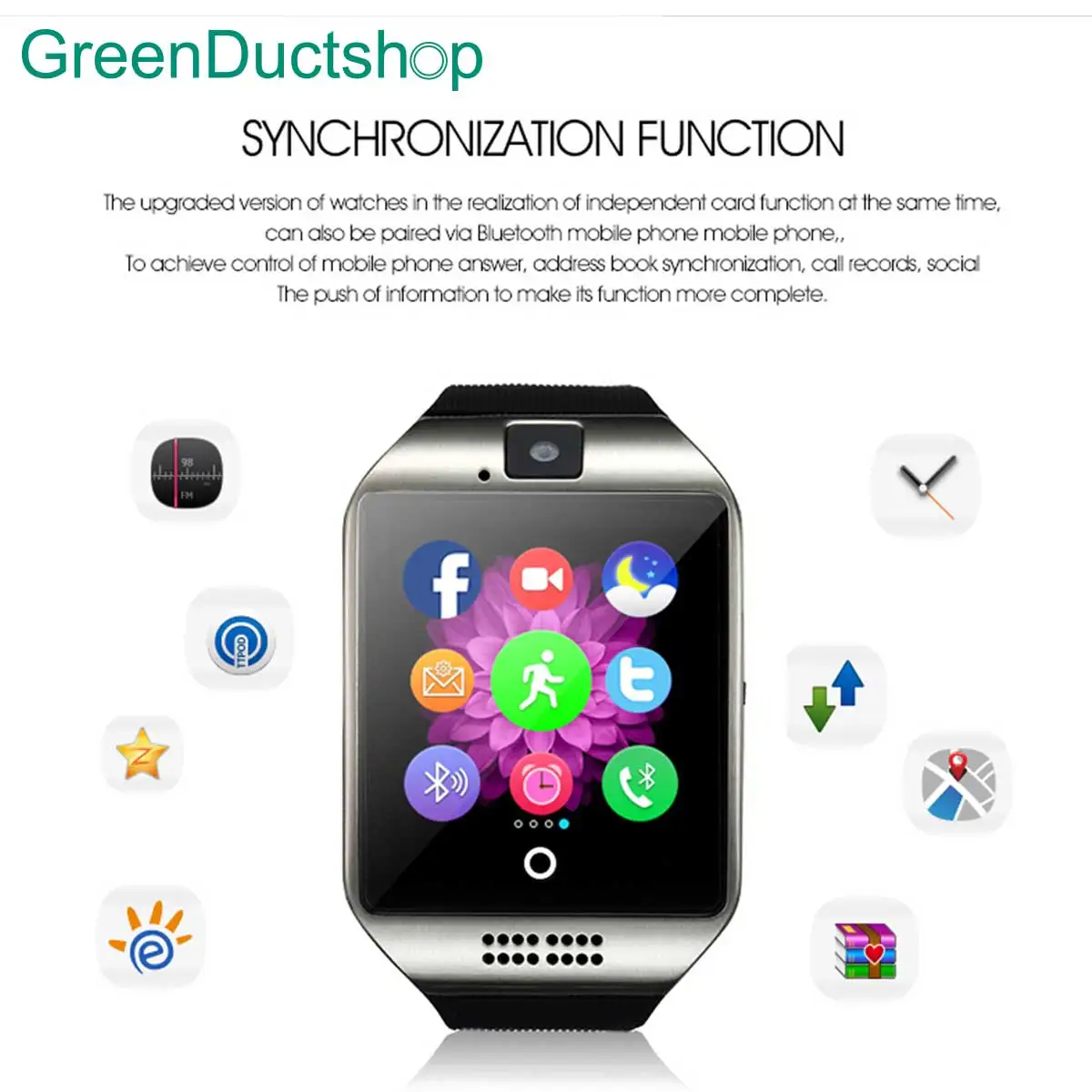 Q18 умный Шагомер часы с Сенсорный экран камеры Поддержка TF Bluetooth smartwatch Facebook Whatsapp