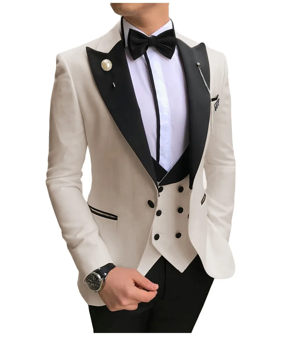 Мужские костюмы из 3 предметов, приталенные деловые костюмы, смокинги для жениха, цвета шампанского, благородные, серые, белые, для официальных свадеб, костюм(Блейзер+ брюки+ жилет