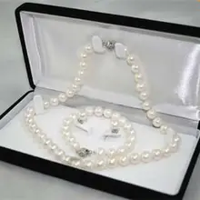 8-9 мм белый Akoya культивированный жемчуг ожерелье браслет серьги набор