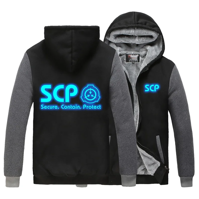 

HOLRAN Anime SCP Foundation luminous Hoodie Cardigan Coat Special Containment Procedures SCP Thick Fleece hoodie jacket coat