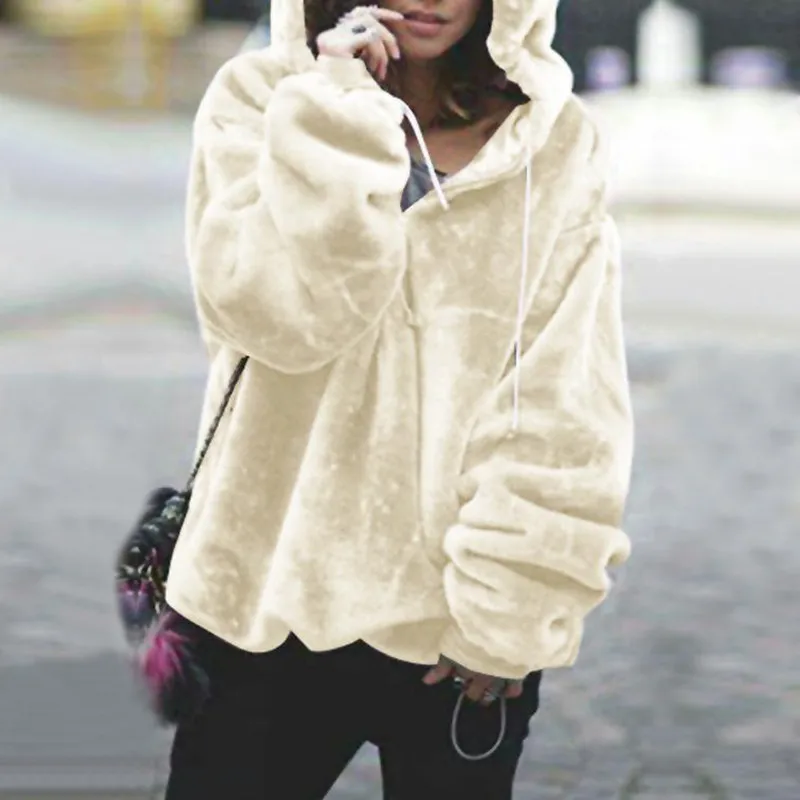 Gladiolus 2018 Autumn Winter Faux Fur Coat Women Long Sleeve Zipper Furry Loose Warm Hooded Jacket Women Coat Fashion Overcoat (16)